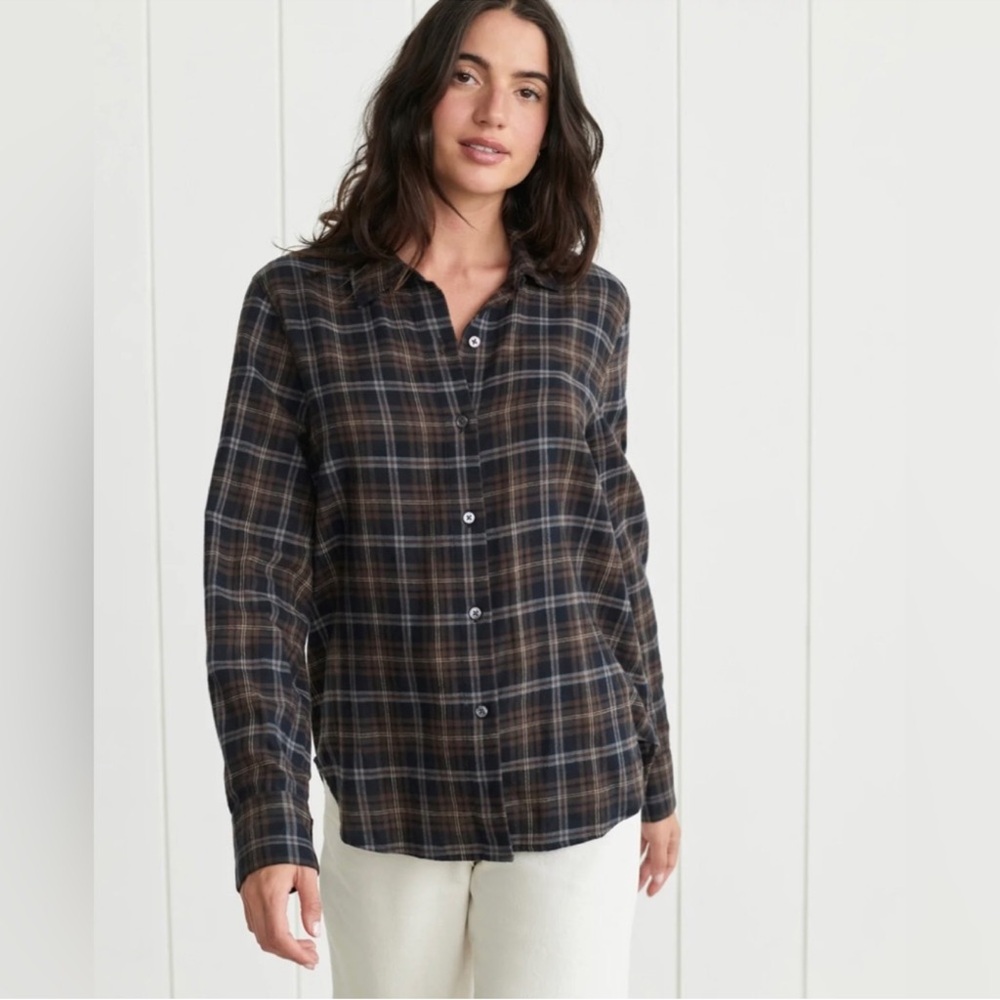 Jenni Kayne Classic Plaid Button Down Shirt - Black and Brown